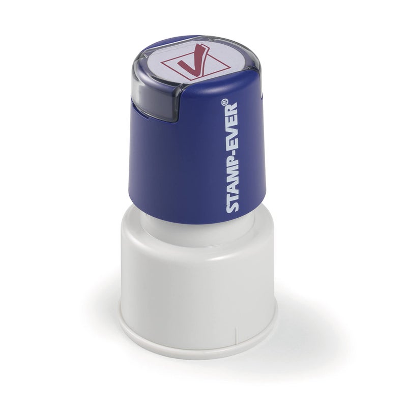 Stamp-Ever Pre-Inked Message Stamp - Checkmark, Red Ink - Impression Size: 3/4"" Round - Image 1